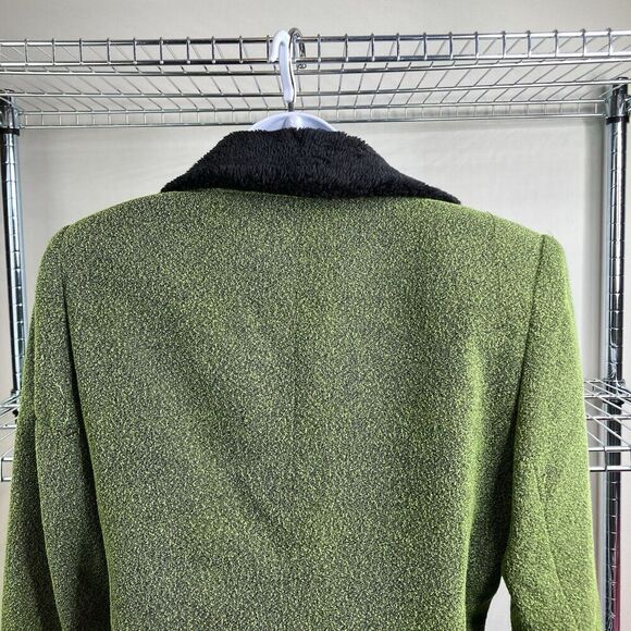 Vintage Clio Pistachio Green Jacket Size 4 Textured Blazer Faux Fur Collar Glam - Picture 4 of 11